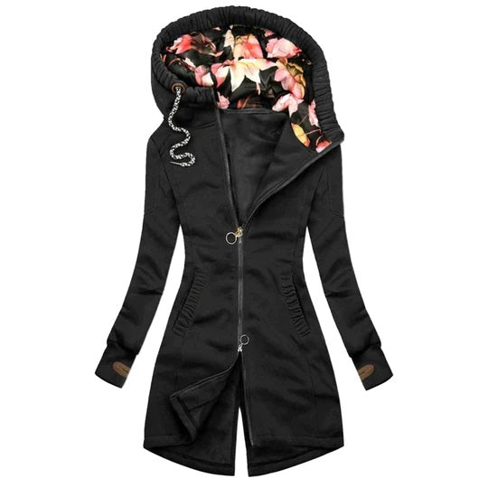 EB | Winterjacke - stylische Damenjacke mit Kapuze und Blumenfutter