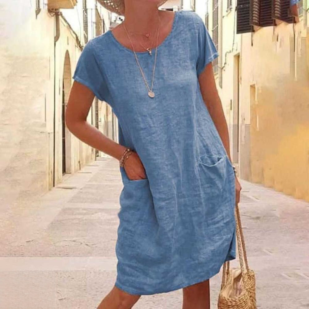 EB | Édith Lässiges Leinenkleid mit Kurzen Ärmeln für Damen