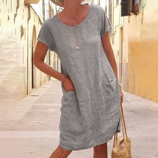 EB | Édith Lässiges Leinenkleid mit Kurzen Ärmeln für Damen
