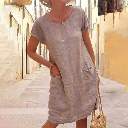 EB | Édith Lässiges Leinenkleid mit Kurzen Ärmeln für Damen