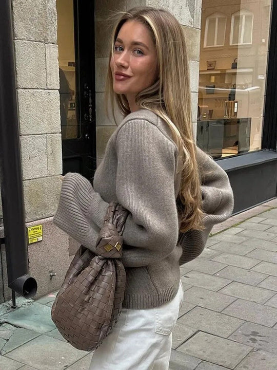 EB | Damen Stilvoll Strickcardigan mit Knopfverschluss und V-Ausschnitt