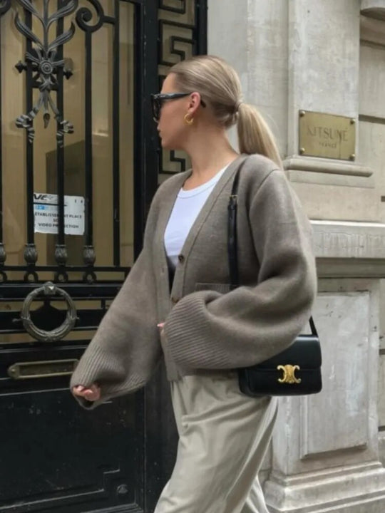 EB | Damen Stilvoll Strickcardigan mit Knopfverschluss und V-Ausschnitt