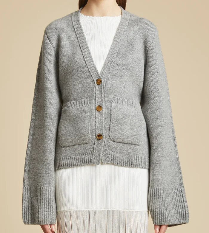 EB | Damen Stilvoll Strickcardigan mit Knopfverschluss und V-Ausschnitt