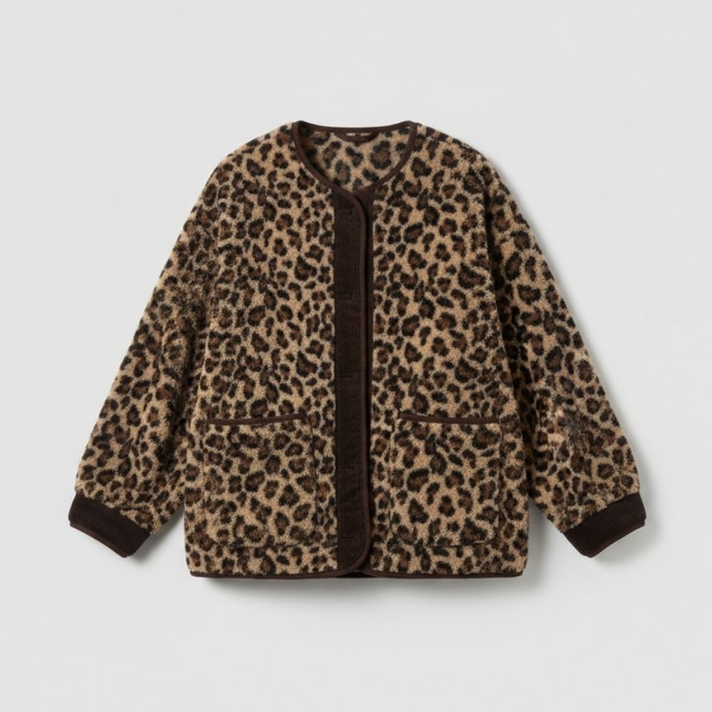 EB | Damenjacke Bedruckt Leopardenmuster Chic und Bequem