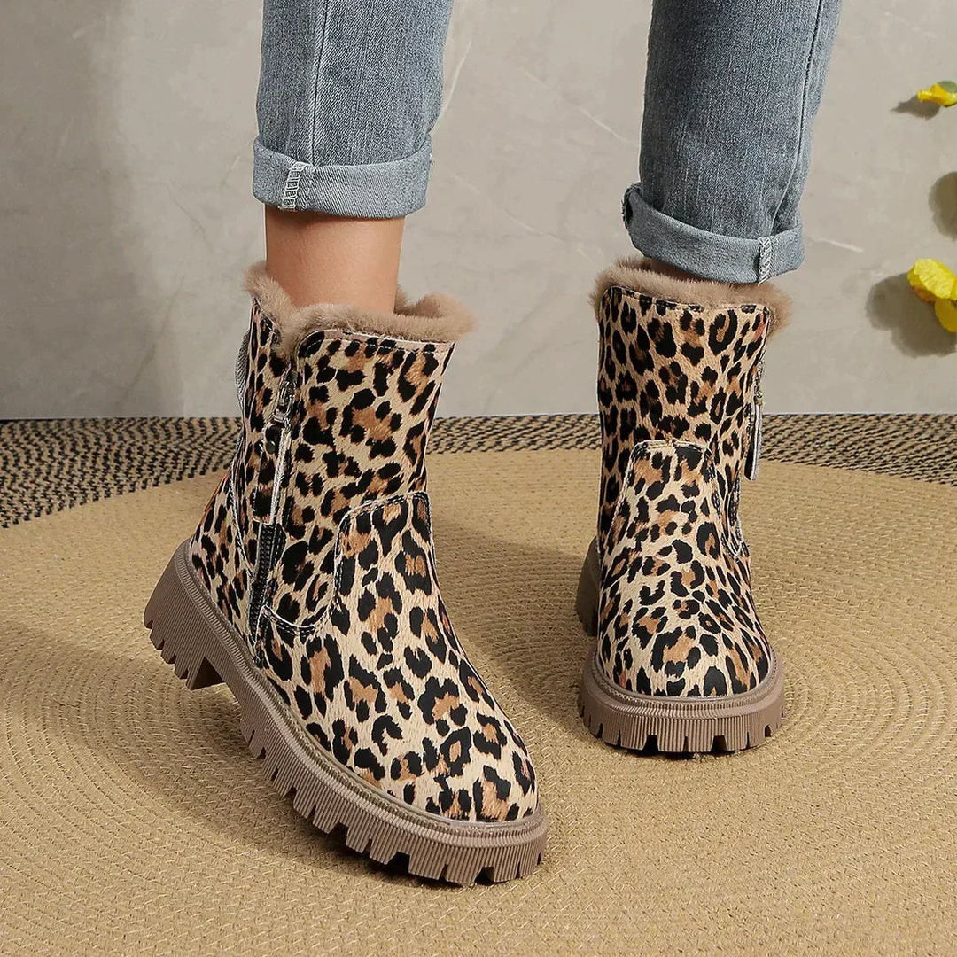 EB | Leopardenmuster Schneestiefel für Damen – Gemütliches & Stylisches Winterfußbett