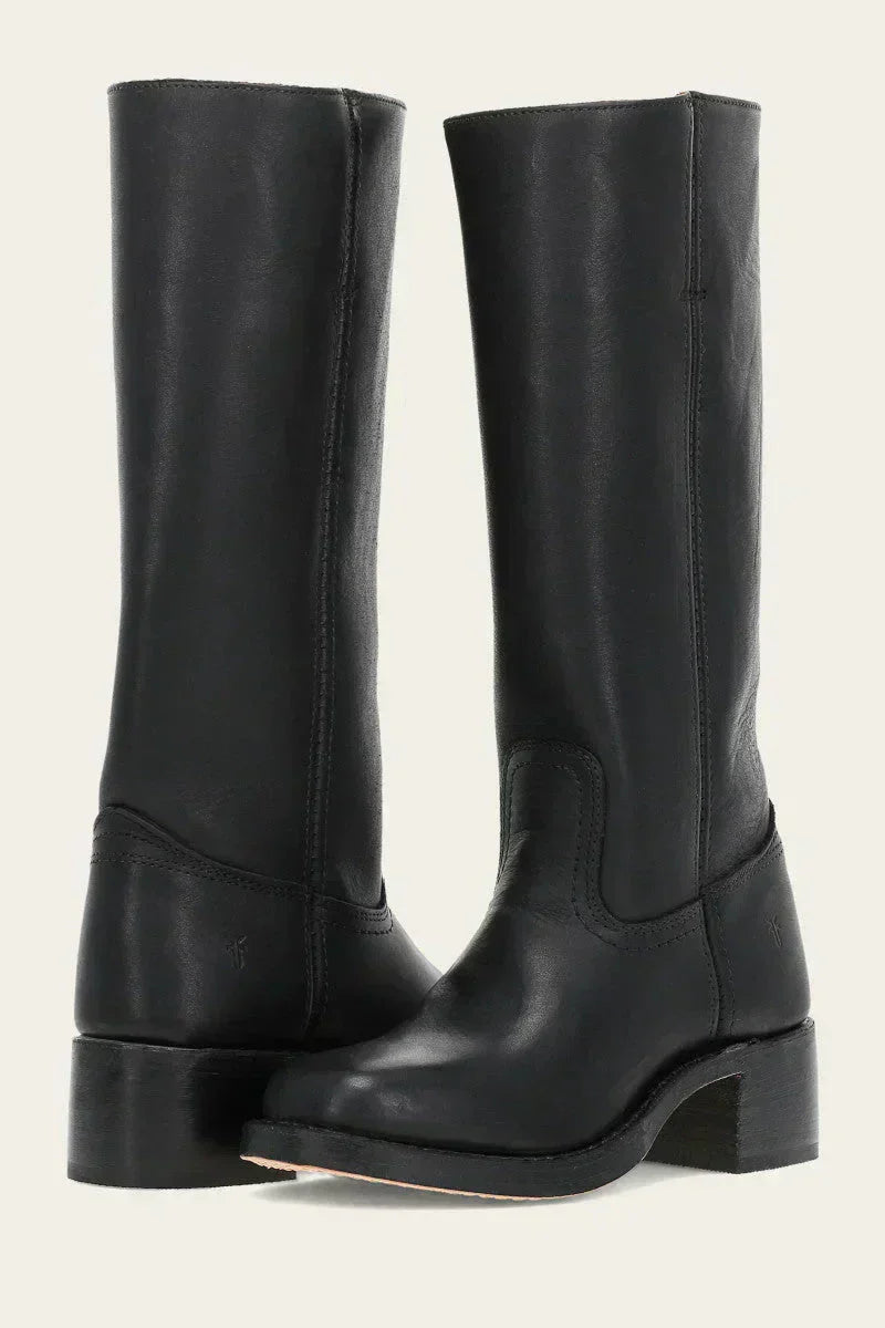 Lederstiefel - Niedriger Absatz - Schlupfmodell - Knielange Stiefel - Damenstiefel EB