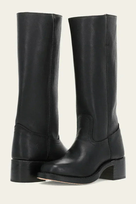 Lederstiefel - Niedriger Absatz - Schlupfmodell - Knielange Stiefel - Damenstiefel EB
