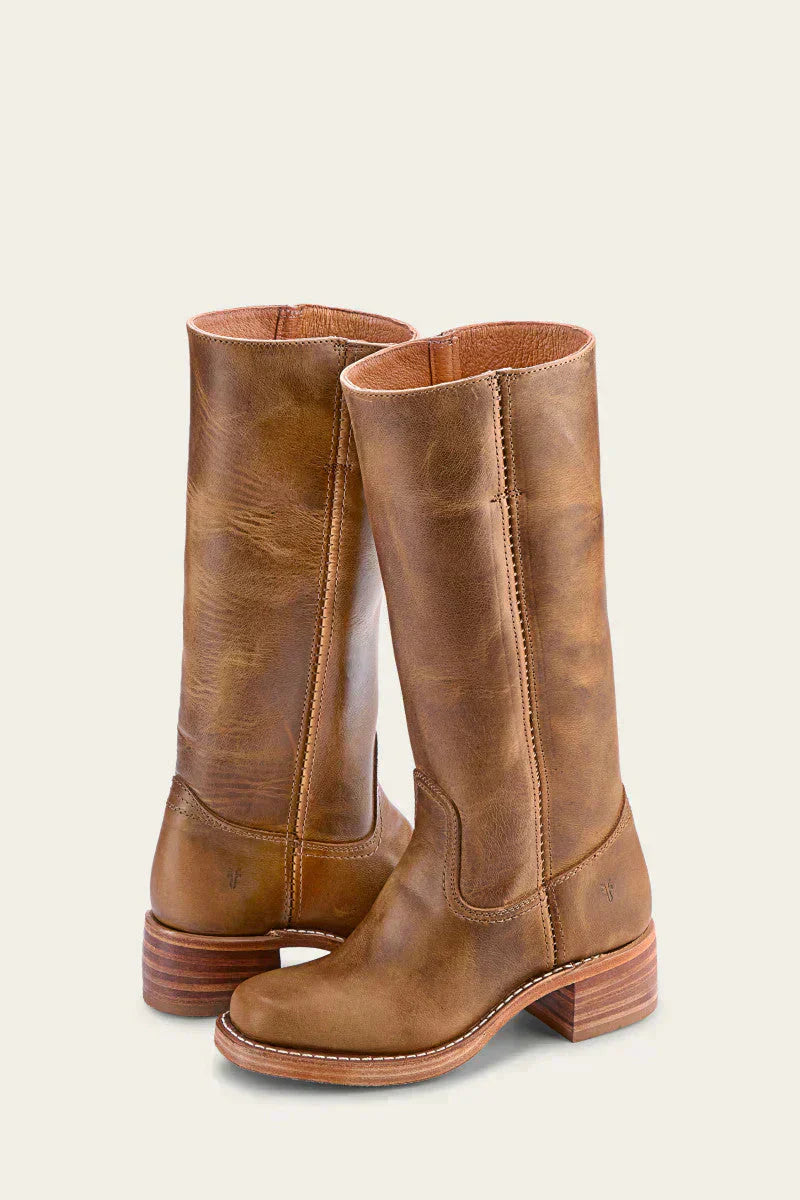 Lederstiefel - Niedriger Absatz - Schlupfmodell - Knielange Stiefel - Damenstiefel EB