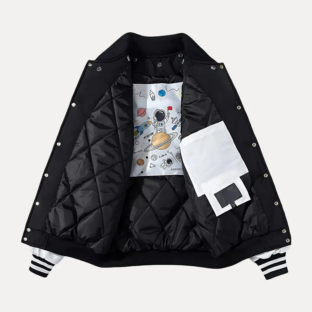 EB | Patchwork Abnehmbarer Kapuze Varsity Jacke