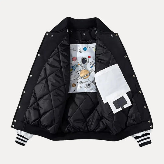 EB | Patchwork Abnehmbarer Kapuze Varsity Jacke