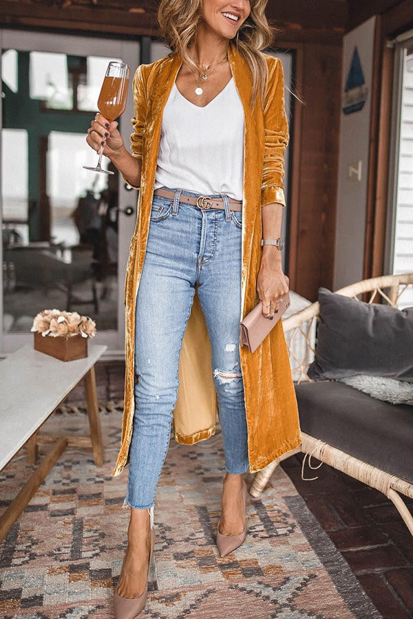 EB | Damen Samt Cardigan mit Langen Ärmeln