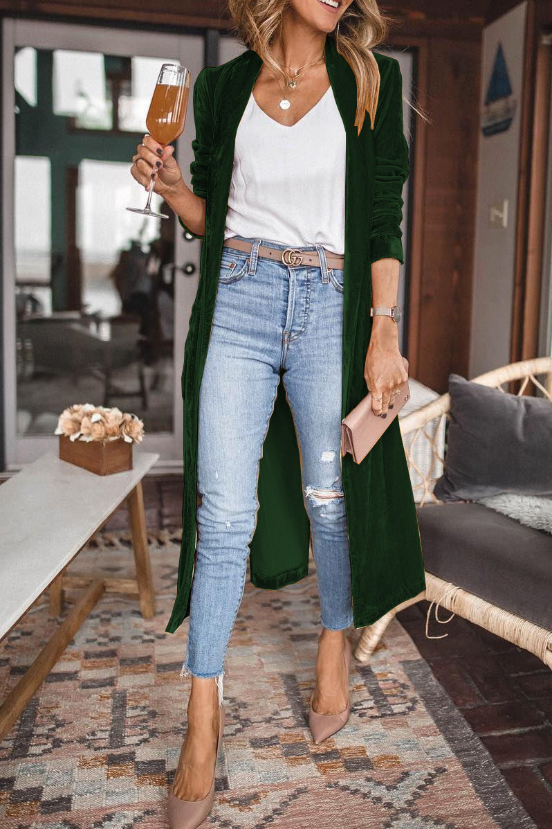 EB | Damen Samt Cardigan mit Langen Ärmeln