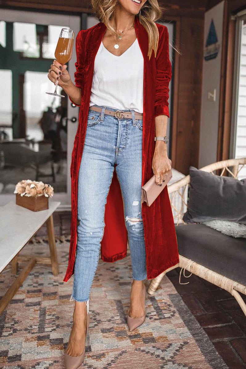 EB | Damen Samt Cardigan mit Langen Ärmeln