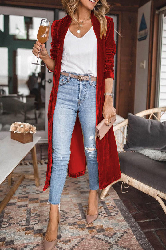 EB | Damen Samt Cardigan mit Langen Ärmeln