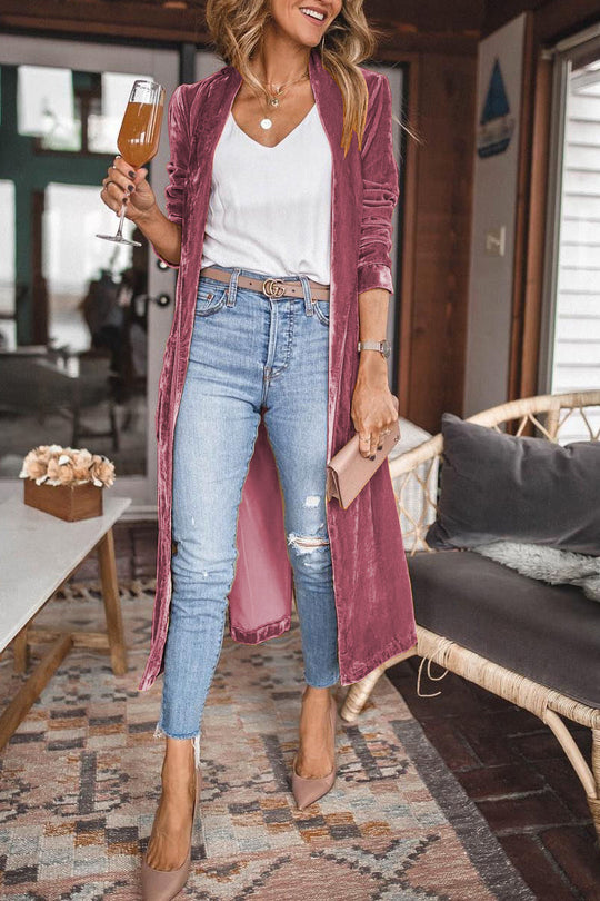 EB | Damen Samt Cardigan mit Langen Ärmeln