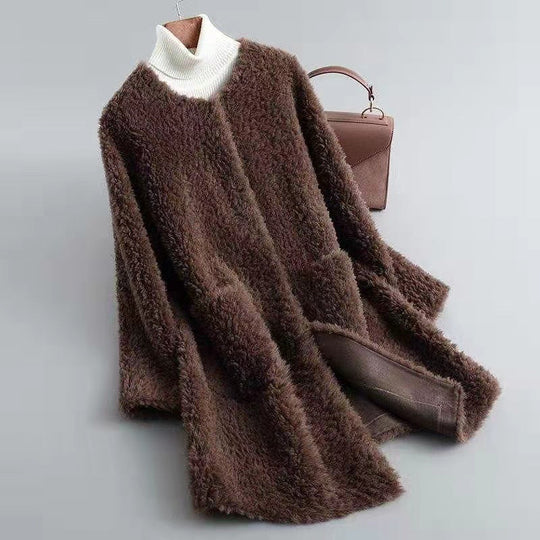 EB | Damen Shearling Winterjacke mit Taschen