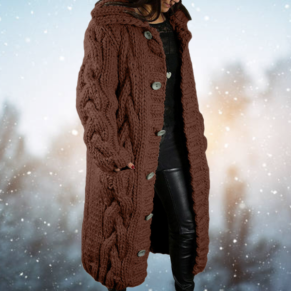 EB | Verlängerte Strickjacke mit Geflochtenem Design Robuste Acrylwolle Perfekt für Kaltes Wetter