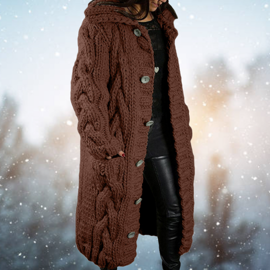 EB | Verlängerte Strickjacke mit Geflochtenem Design Robuste Acrylwolle Perfekt für Kaltes Wetter