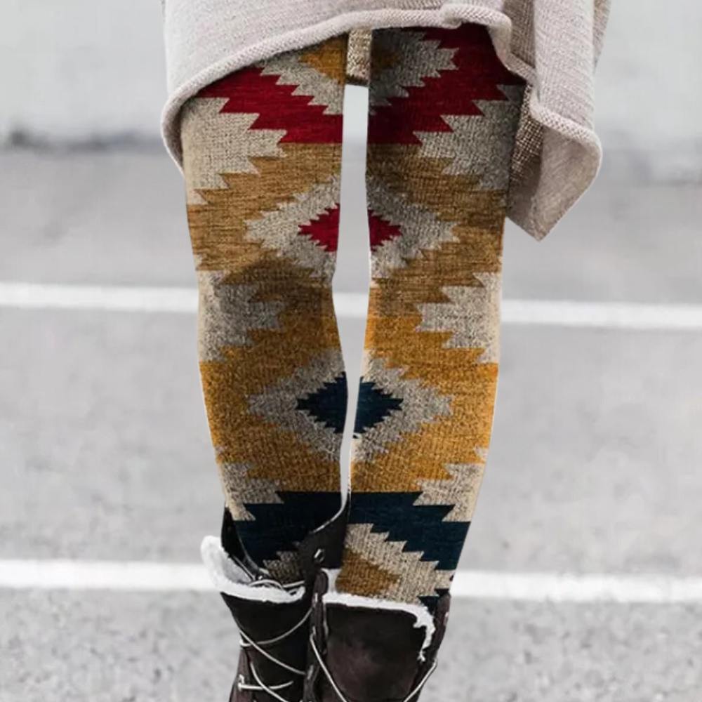 EB | Leggings Enganliegend Weicher und Atmungsaktiver Strick Geometrisches Muster Vollständig Länglich