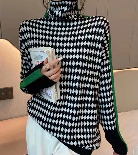 EB | Eleganter Pullover mit schwarz-weißem Karomuster