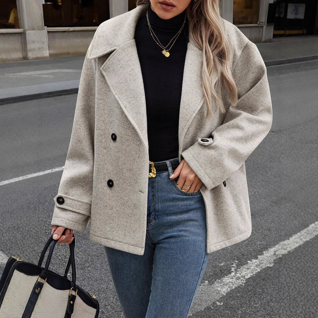 EB | Damen Lockere Jacke Aus Wollmix mit Knopfverschluss