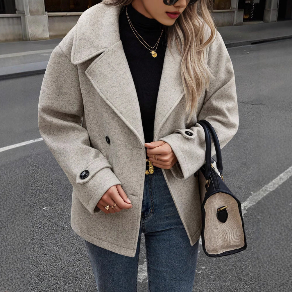 EB | Damen Lockere Jacke Aus Wollmix mit Knopfverschluss