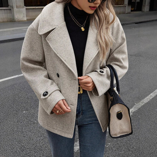 EB | Damen Lockere Jacke Aus Wollmix mit Knopfverschluss