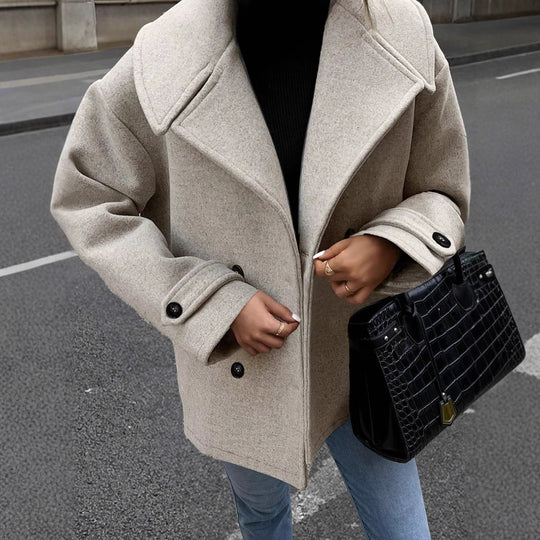 EB | Damen Lockere Jacke Aus Wollmix mit Knopfverschluss