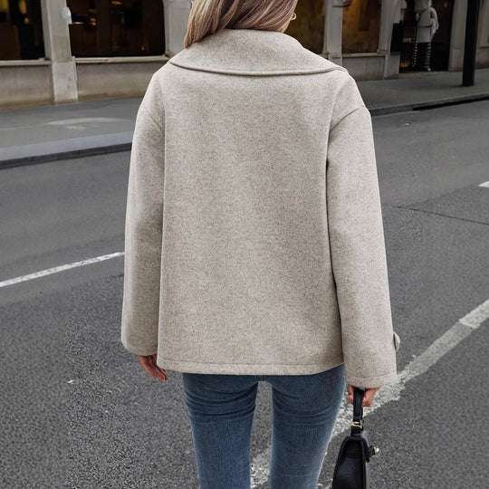 EB | Damen Lockere Jacke Aus Wollmix mit Knopfverschluss