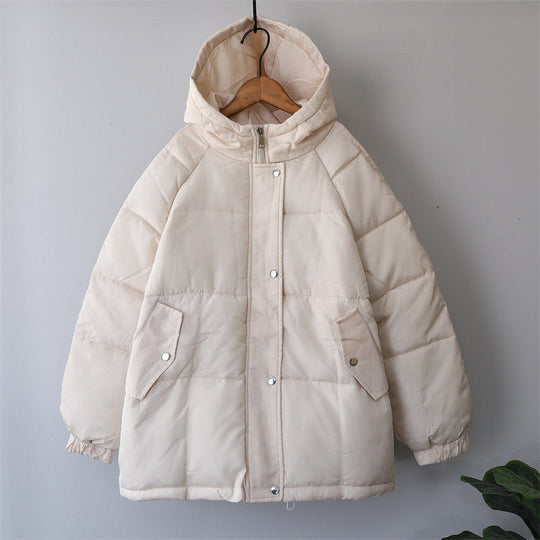EB | Damen Locker Geschnittene Gepolsterte Winterjacke mit Kapuze und Taschen