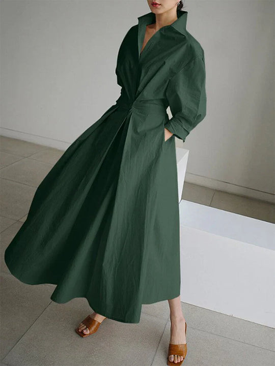 EB | Elegantes Damen Maxi Kleid mit Kragen und Schmeichelhaften Falten