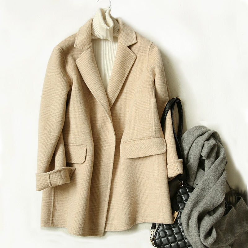 EB | Damen Woll-Winterjacke mit Karomuster und Reverskragen