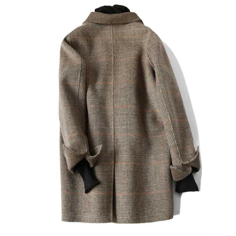 EB | Damen Woll-Winterjacke mit Karomuster und Reverskragen