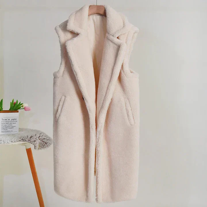 EB | Teddy Jacke Übergröße Passform Ärmellos Weiche Textur mittlere Länge