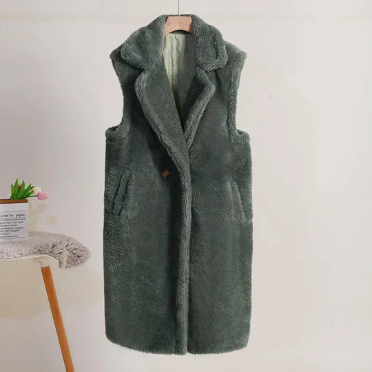 EB | Teddy Jacke Übergröße Passform Ärmellos Weiche Textur mittlere Länge