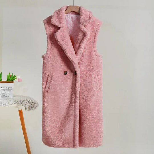 EB | Teddy Jacke Übergröße Passform Ärmellos Weiche Textur mittlere Länge