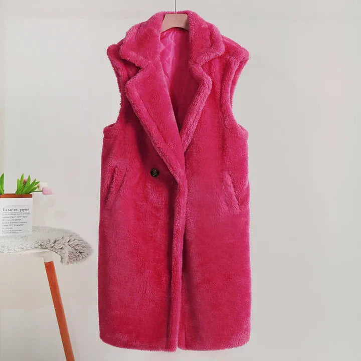 EB | Teddy Jacke Übergröße Passform Ärmellos Weiche Textur mittlere Länge