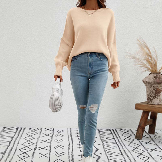 EB | Eleganter Einfarbiger Strickpullover Für Freizeit