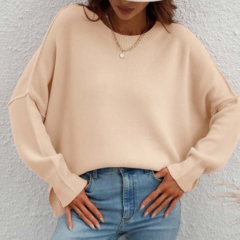 EB | Eleganter Einfarbiger Strickpullover Für Freizeit