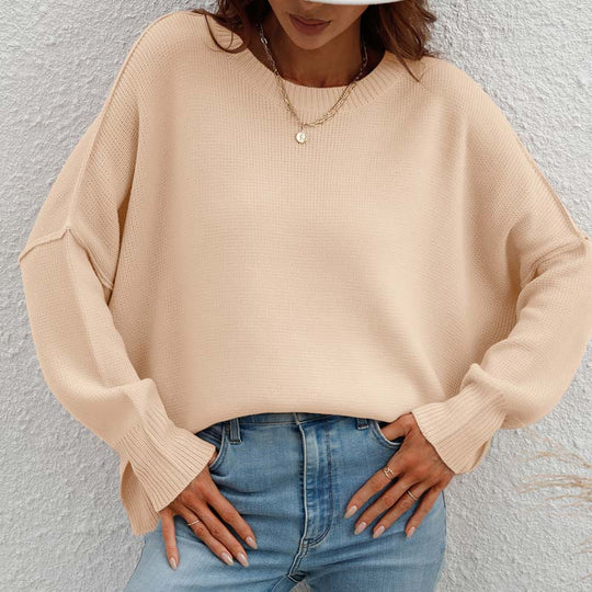 EB | Eleganter Einfarbiger Strickpullover Für Freizeit