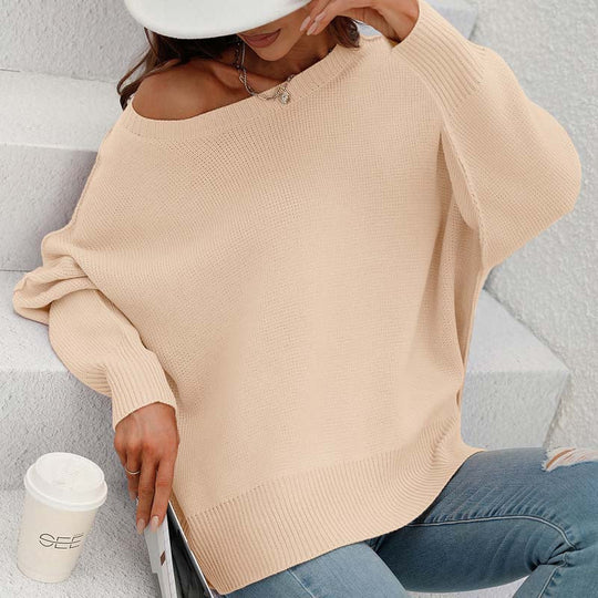 EB | Eleganter Einfarbiger Strickpullover Für Freizeit