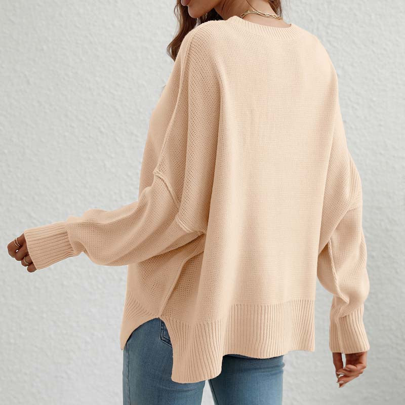 EB | Eleganter Einfarbiger Strickpullover Für Freizeit