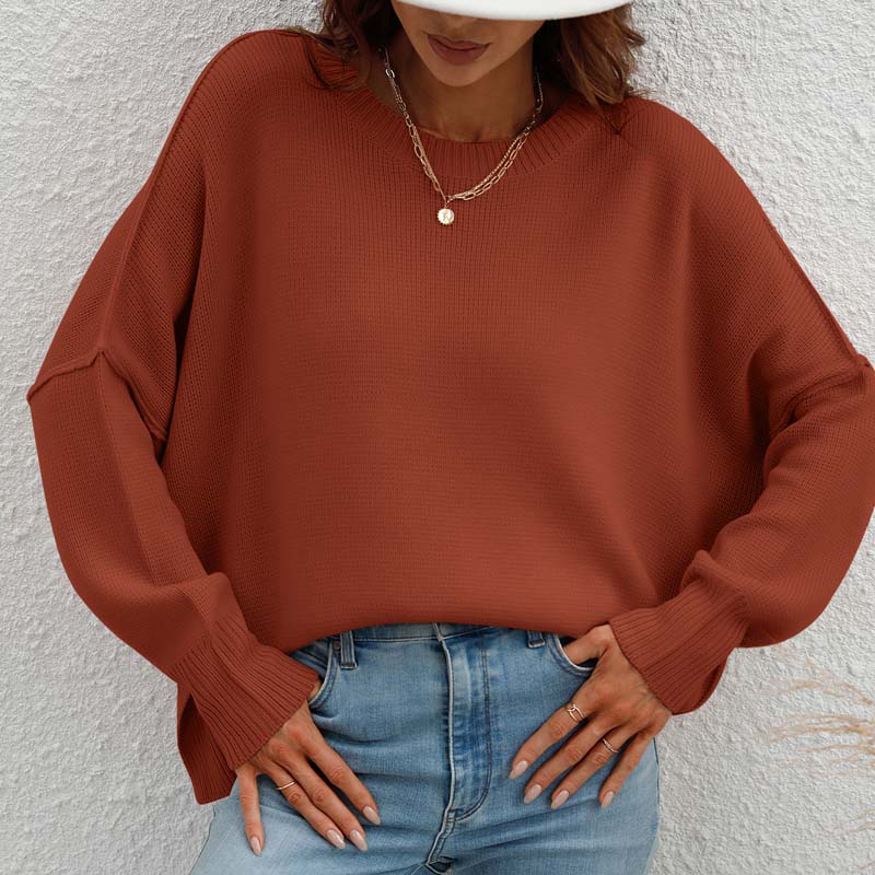 EB | Eleganter Einfarbiger Strickpullover Für Freizeit