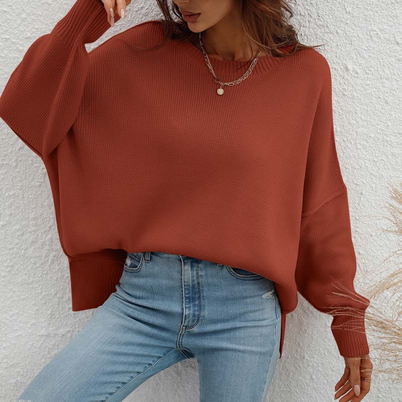 EB | Eleganter Einfarbiger Strickpullover Für Freizeit