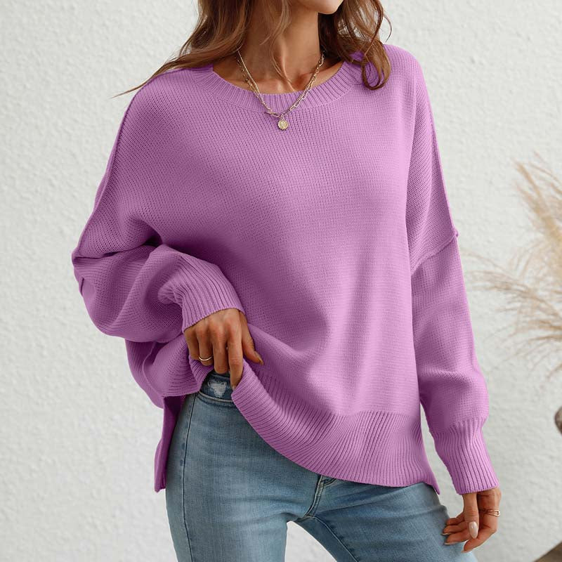 EB | Eleganter Einfarbiger Strickpullover Für Freizeit