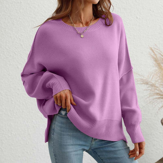 EB | Eleganter Einfarbiger Strickpullover Für Freizeit