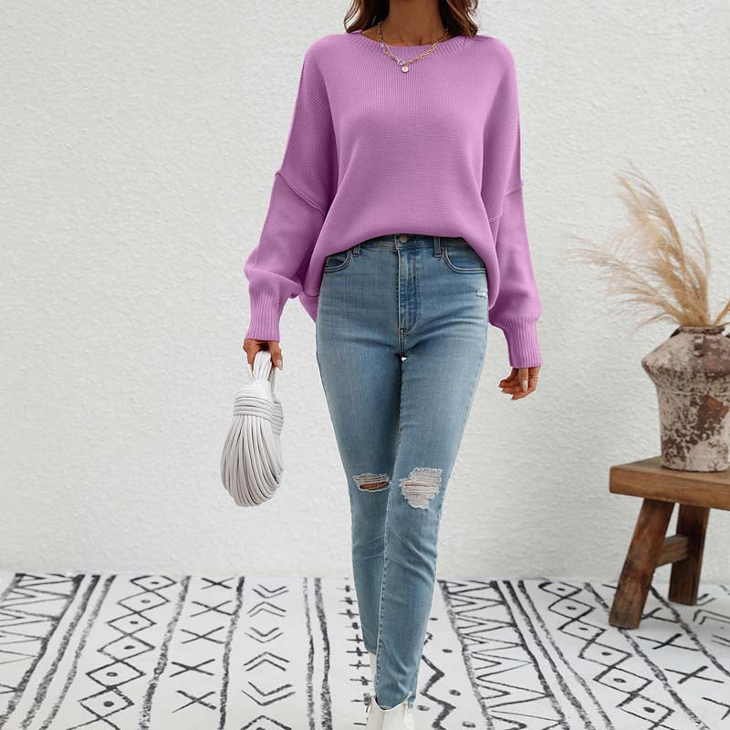 EB | Eleganter Einfarbiger Strickpullover Für Freizeit