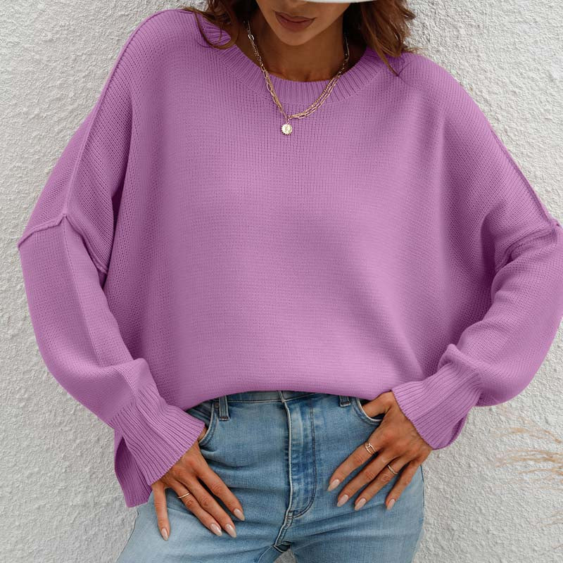 EB | Eleganter Einfarbiger Strickpullover Für Freizeit