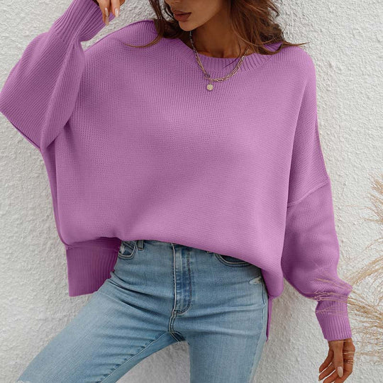 EB | Eleganter Einfarbiger Strickpullover Für Freizeit