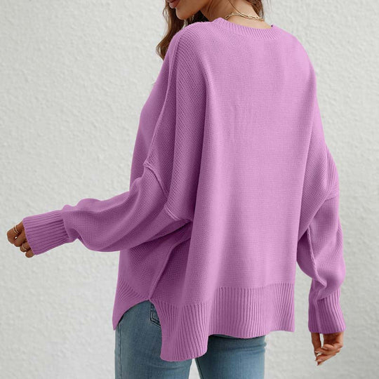 EB | Eleganter Einfarbiger Strickpullover Für Freizeit